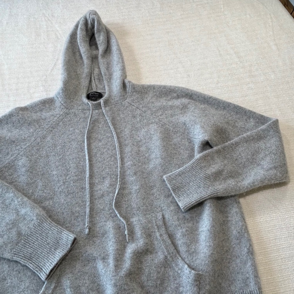 J.Crew Womens 100% Cashmere Hoodie Sweater Heather Grey AE124 Large